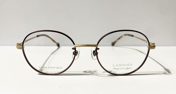 画像1: LASHISA (ラシサ) LS-019 col3 メタル ボストン メガネ BROWN×ANTIEQUE GOLD /ブラウン アンティークゴールド (1)