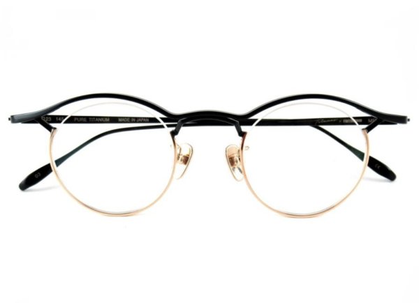 画像1: TITANOS × FACTORY900 (チタノス×ファクトリー900) MF001 03 41 PURE TITANIUM ラウンド メガネ BLACK×GOLD / 眼鏡 ブラック×ゴールド 日本製 ピュア チタン  (1)