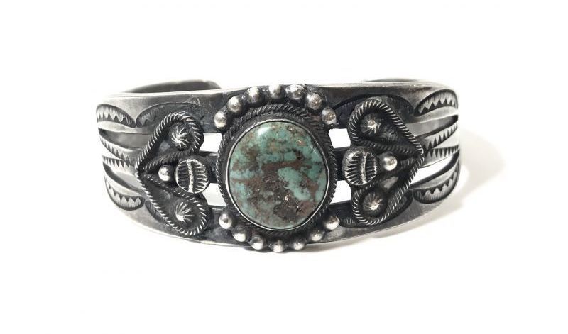 40〜50´s VINTAGE INDIAN JEWELRY NAVAJO族 BANGLE SILVER×TURQUOISE 