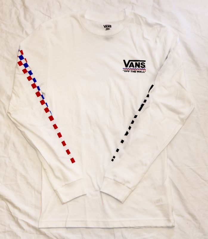 VANS 袖プリント LOGO LONG SLEEVE TEE WHITE/ バンズ ロゴ ロング